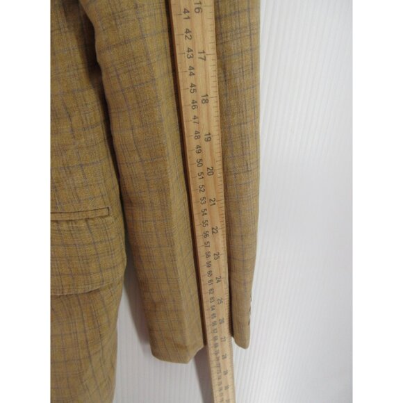 VINTAGE Ermenegildo Zegna Sport Coat Men 50 Tan Blazer Linen Jacket Plaid* - Picture 6 of 16